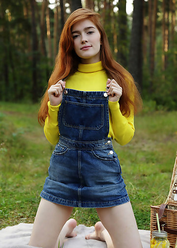 Small tits and pussy are things the red-haired girl wants to show