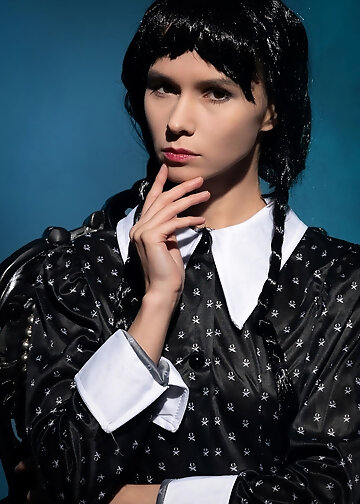 Skinny Leona Mia Cosplays Wednesday Addams For Halloween