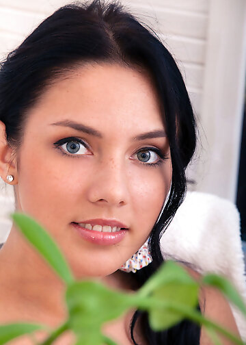 Girl with skinny body expose shaved pussy in the posh armchair