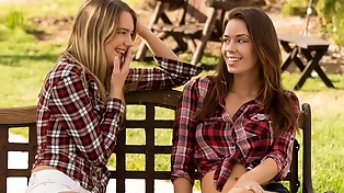 Girlfriends have nice boobs and pussies to lick and finger in the courtyard