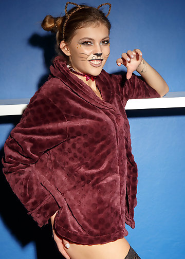 Girl with pussy makeup has outie pussy to show off and tight ass as well